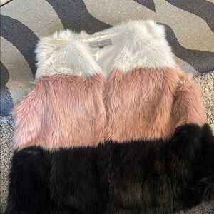 Chic Pink and Black Faux Fur Vest